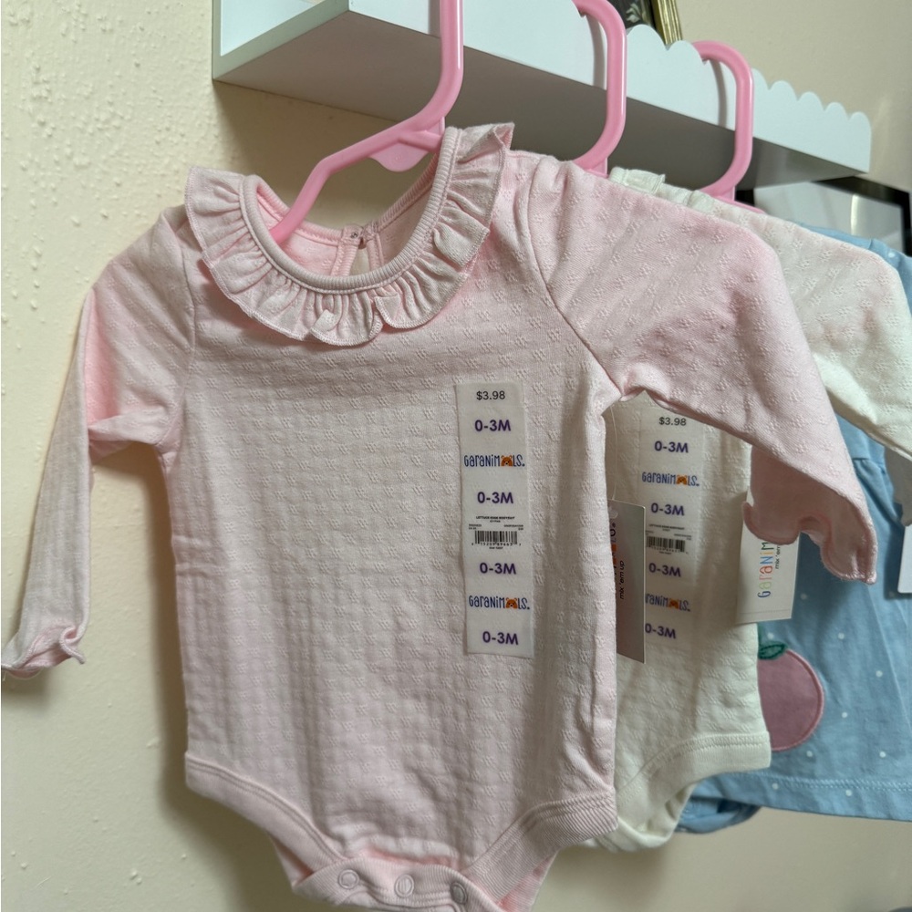 Pink Ruffle Collar Baby Bodysuit - 0-3M